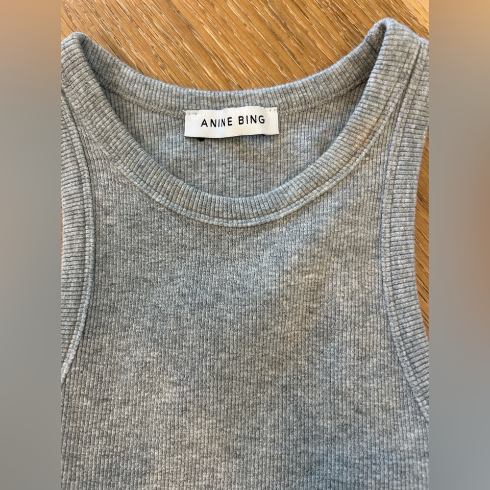 Anine Bing Gray Ribbed Racer Back Tank Top